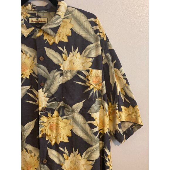 VTG Tommy Bahama Shirt SS Hawaiian Floral Yellow Green Black 100% Silk Men XL - Picture 6 of 13